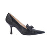 Secondhand Chanel Black Leather & Canvas Bow Pointed-Toe Pumps - '90s