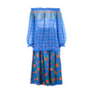 Secondhand Yves Saint Laurent Top And Blue Floral Silk Skirt Set - '70s