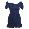 Secondhand Prada Mini Blue Dress with Off-the-Shoulder Neckline and Ruffled Hem- '10s