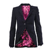 Secondhand Joseph Black Tailored Single Breasted Blazer with Vibrant Pink Patterned Lining - '00s