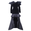 Secondhand Yves Saint laurent Black Velvet Dress with Ruffle Shoulders and High-Low Skirt - '80s