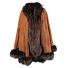 Secondhand Adrienne Landau Vintage Brown Embroidered Suede & Fox Fur Cape - '90s