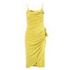 Secondhand Anna Molinari Lime Yellow Draped Midi Dress - '00s