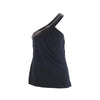 second hand Versace Black Asymmetric One-Shoulder Draped Top with Medusa Zipper