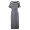 second hand Collection Privée Gray Wool Blend Dress With a Faux Fur Collar And Cuff