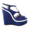 Secondhand Miu Miu Cut-Out Wedge Platform Sandals In Blue Suede - '10s