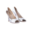 Secondhand Louis Vuitton Silver Matte Metallic Leather Open Toe Heels Rhinestone Shoes - '00s