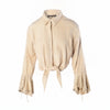 Secondhand Roberto Cavalli Beige Suede Lace-Trim Tie-Front Blouse