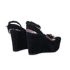second hand Gucci Black Suede Horsebit Platform Ankle Strap Wedges