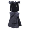 Secondhand Yves Saint laurent Black Velvet Dress with Ruffle Shoulders and High-Low Skirt - '80s