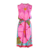 second hand Ken Scott Vintage Pink Floral Silk Midi Dress with Tassel Belt - '80s