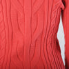 second hand Kape Land Coral Cable-Knit Cardigan with Burgundy Feather Trim