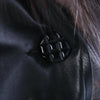 Secondhand Yves Saint Laurent Black Leather Coat with Silver Fox Fur Trim -'90s