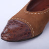 Secondhand Prada Brown Leather Ballet Flats With Croc-Effect Toe -'80s