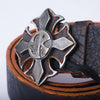 Secondhand Richmond Distressed Brown Leather Belt with Cross Buckle - '00s