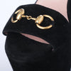 Secondhand Gucci Black Suede Horsebit Platform Ankle Strap Wedges - '10s