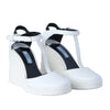 Secondhand Prada White Leather T-Strap Platform Wedge Sandals - '10s