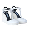 Secondhand Prada White Leather T-Strap Platform Wedge Sandals - '10s