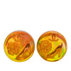 Chanel Gold Plated Resin CC Camellia Button Clip On Earrings Secondhand