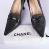 Secondhand Chanel Black Leather & Canvas Bow Pointed-Toe Pumps - '90s