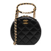 Chanel Quilted Lambskin Oval Logo Chain Top Handle Round Clutch on Chain Secondhand