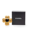 Secondhand Chanel CC Gold Plated Black Stone Clover Brooch