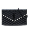 Secondhand Saint Laurent Bicolor Grain De Poudre Chevron Monogram Monochrome Envelope Chain Wallet