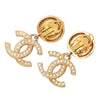 Chanel Gold Plated CC Strass Drop Clip On Earrings Secondhand