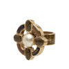 Chanel Gold Plated Logo and Enamel Floral Faux Pearl Ring Secondhand