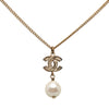 Chanel Gold Plated Strass CC Faux Pearl Drop Pendant Necklace Secondhand
