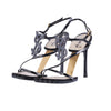 Yves Saint Laurent Black Patent Leather YSL Logo Heeled Sandals