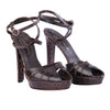 SECOND HAND Yves Saint Laurent Rive Gauche Brown Croc-Effect Platform Sandals