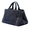 Prada Studded Denim Canapa Logo Satchel Secondhand