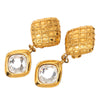 Chanel Gold Plated Quilted Diamond Shape Strass Drop Clip On Earrings Secondhand