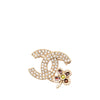 Secondhand Chanel CC Gold Plated Strass Clover Leaf Pin Brooch