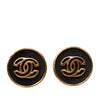 Chanel CC Gold Plated and Leather Round Bullet Back Earrings Secondhand