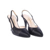 Secondhand Chanel Vintage Black Leather & Satin Cap-Toe Slingback Pumps - '00s