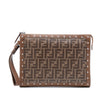 Fendi Studded Leather Trimmed Zucca Coated Canvas Clutch Secondhand