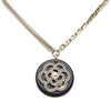 Chanel CC Gold Plated Resin Strass Faux Pearl Camellia Round Pendant Necklace Secondhand
