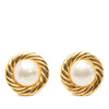 Chanel Gold Plated Faux Pearl Round Button Clip On Earrings Secondhand