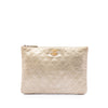 Chanel Medium Quilted Metallic Calfskin Leaves CC O Case Clutch Secondhand