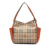 Burberry Small Leather Trimmed Haymarket Check Coated Canvas Canterbury Tote Secondhand