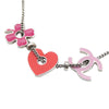 Secondhand Chanel CC Silver Plated Enamel Heart and Clover Charm Pendant Necklace