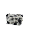 Chanel Medium Classic Embroidered Canvas Houndstooth Pom Pom Flap Secondhand