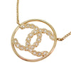 Chanel CC Gold Plated Strass Round Pendant Necklace Secondhand