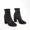 AQUAZZURA Heeled Velvet Ankle Sock Boots Tonal Baroque Tapestry in Black, Size 35.5 EU Secondhand