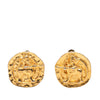 Chanel Gold Plated Archer Medallion Clip On Earrings Secondhand