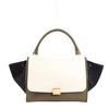 CELINE Trapeze Leather x Suede 2Way Handbag in Beige x Black, Khaki Secondhand