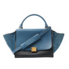 CELINE Trapeze Leather x Suede 2Way Handbag in Blue x Black Secondhand