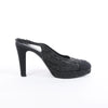 Secondhand Chanel Coco Mark Leather x Glitter Heels in Black G37586, Size EU 37 C